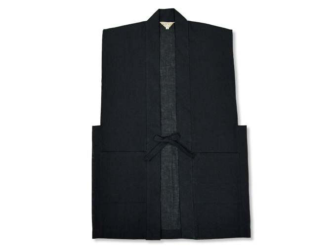 日本製綿麻しじら作務衣羽織　黒