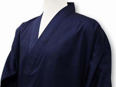 日本製魚子織ゴム袖作務衣濃紺