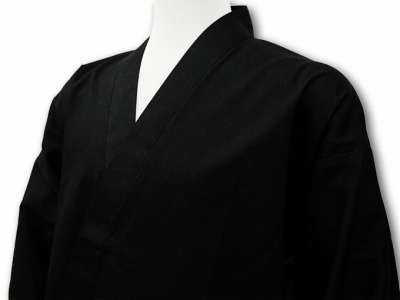 日本製魚子織ゴム袖作務衣黒