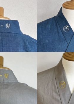 【ロゴ刺繍/右衿上部・文字刺繡/後ろ衿】