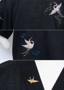 【ロゴ刺繍/背中右上・左下】【簡単絵柄刺繍 / 右衿上部】E-07 鶴・金