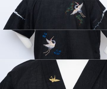 【ロゴ刺繍/背中右上・左下】【簡単絵柄刺繍 / 右衿上部】E-07 鶴・金