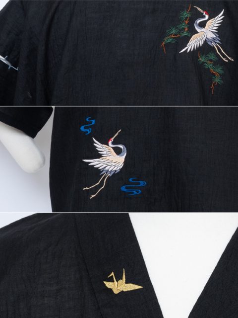 【ロゴ刺繍/背中右上・左下】【簡単絵柄刺繍 / 右衿上部】E-07 鶴・金