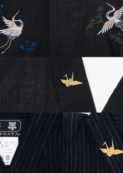 【ロゴ刺繍/背中右上・左下】【簡単絵柄刺繍 / 右衿上部】E-07 鶴・金