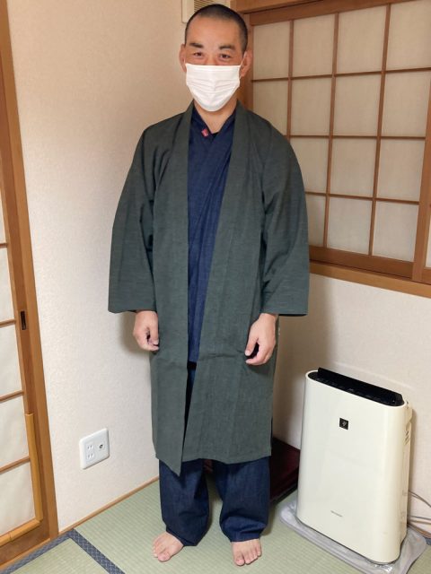 【身長172cm】1040 たてスラブロング羽織 No.6 グリーン L