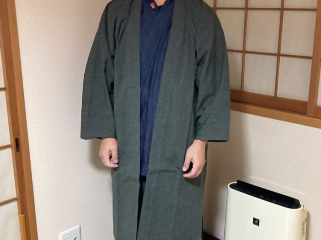 【身長172cm】1040 たてスラブロング羽織 No.6 グリーン L