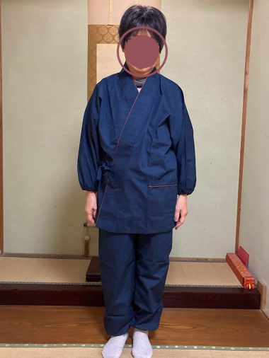 【身長162cm】1036 絣風女性無地作務衣 No.1 紺 L