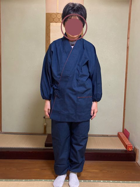 【身長162cm】1036 絣風女性無地作務衣 No.1 紺 L