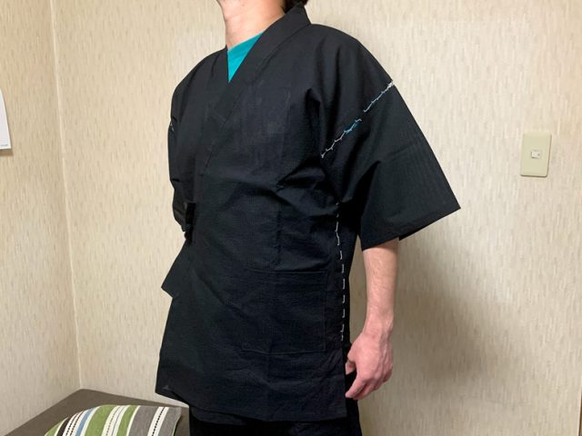 【身長185cm】7060 綿しじら甚平 No.4 黒 LL