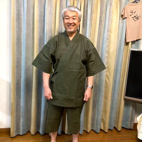 【身長185cm】7060 綿しじら甚平 No.7 グリーン LL
