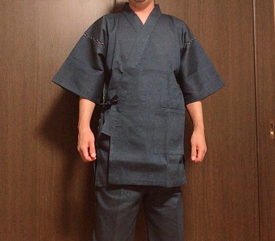 【身長170cm】7060 綿しじら甚平 No.2 中紺 L