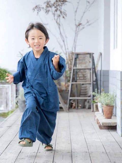 子供用絣紬作務衣 10番色 濃紺 （90） | 作務衣・甚平通販 和粋庵