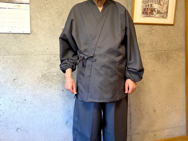 【身長168cm】5033 裏綿二重織ストレッチ作務衣［聖］No.2 グレー L