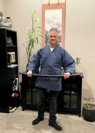 【身長175cm】2035 刺子織作務衣式綿入袢天 濃紺 F
