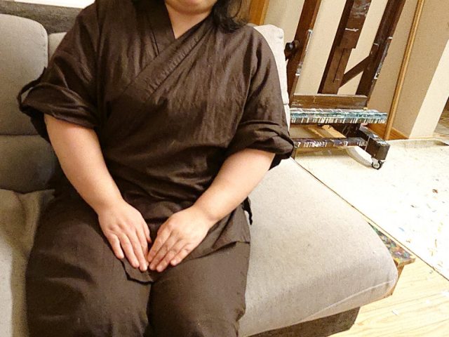 【身長156cm】8050 麻綿ロールアップ作務衣 No.3 茶 L