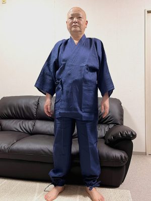 【身長169cm】1095 近江ちぢみ本麻作務衣 No.91 濃紺  L