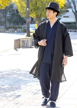 1600 近江ちぢみ本麻ロング羽織 No.3黒