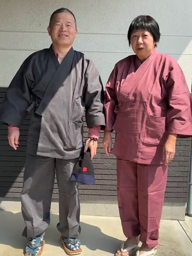 絣紬作務衣のお客様着用写真・事例 6