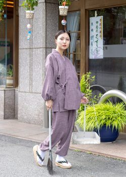 1112 女性用麻ライク作務衣［聖］ No.1 あずき