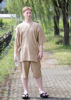 1118 クールマックス・サッカー甚平 No.3 ベージュ