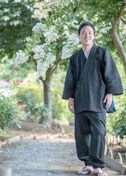 1405 近江ちぢみ絣織作務衣 No.1 濃紺