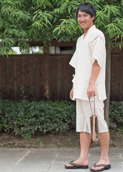 1603 近江ちぢみ本麻甚平 No.3 ベージュ