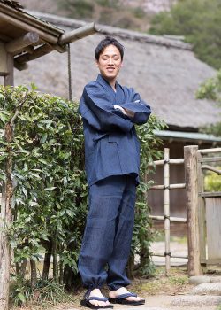 1611 小千谷ちぢみ本麻作務衣 No.1 濃紺