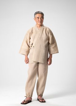 1611 小千谷ちぢみ本麻作務衣 No.3 ベージュ