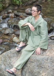 1611 小千谷ちぢみ本麻作務衣 No.5 グリーン