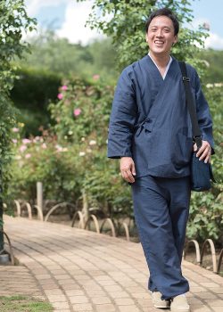 2080 和紙しじら織作務衣 No.1 濃紺