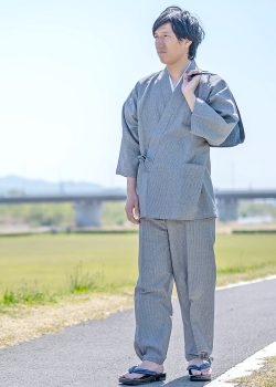 2080 和紙しじら織作務衣 No.4 グレー