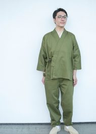 3055 綾織作務衣 No.5 グリーン