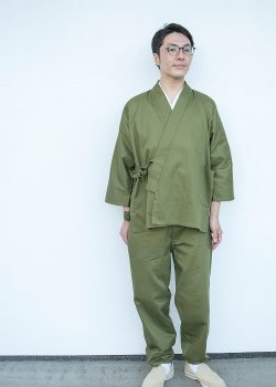 3055 綾織作務衣 No.5 グリーン