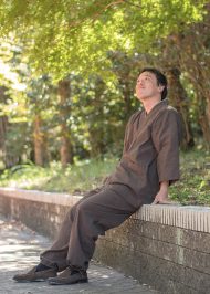 1051 たてスラブ作務衣 No.5 茶