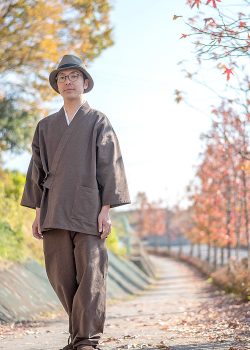 1083 手紡ぎ風・遠州織作務衣 No.65 茶