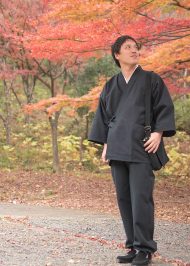 1083 手紡ぎ風・遠州織作務衣 No.66 黒