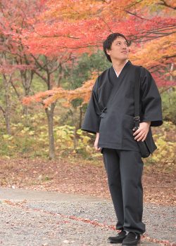1083 手紡ぎ風・遠州織作務衣 No.66 黒