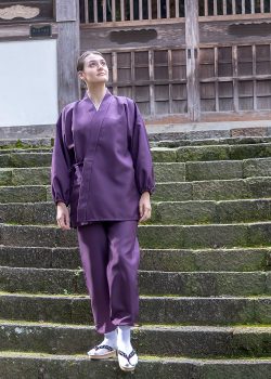 5037 女性用ストレッチツイル作務衣［聖］ No.1 古代紫