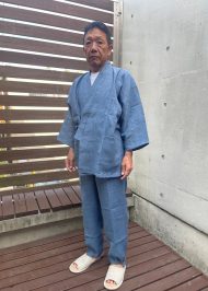 【身長170cm】1095 近江ちぢみ本麻作務衣 No.96 中紺  M