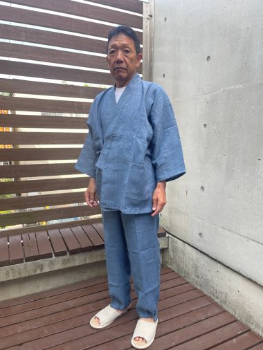 【身長170cm】1095 近江ちぢみ本麻作務衣 No.96 中紺  M