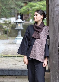 8045 女性たて絣デザイン作務衣 No.9 モカ