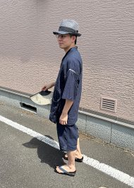 【身長174cm】7003 綿麻楊柳甚平 No.1 濃紺 LL