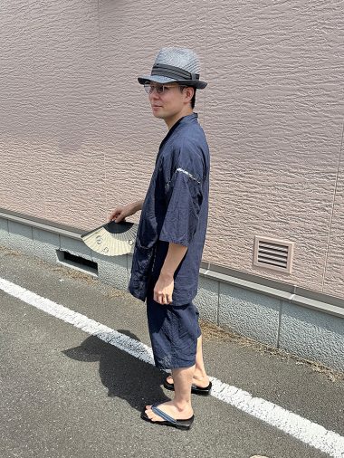 【身長174cm】7003 綿麻楊柳甚平 No.1 濃紺 LL