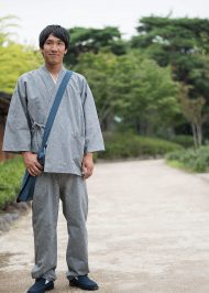 1083 手紡ぎ風・遠州織作務衣 No.63 グレー