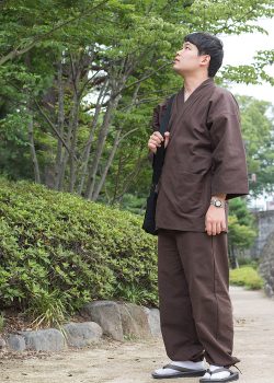 1083 手紡ぎ風・遠州織作務衣 No.65 茶