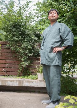 1095 近江ちぢみ本麻作務衣 No.95 グリーン