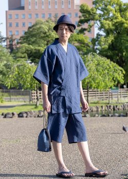 1603 近江ちぢみ本麻甚平 No.1 濃紺