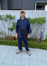 【身長178cm】1301 テト麻筒袖作務衣 No.1 濃紺 LL