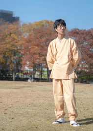 6001 絣紬作務衣 No.1 ベージュ