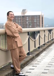 6001 絣紬作務衣 No.2 茶